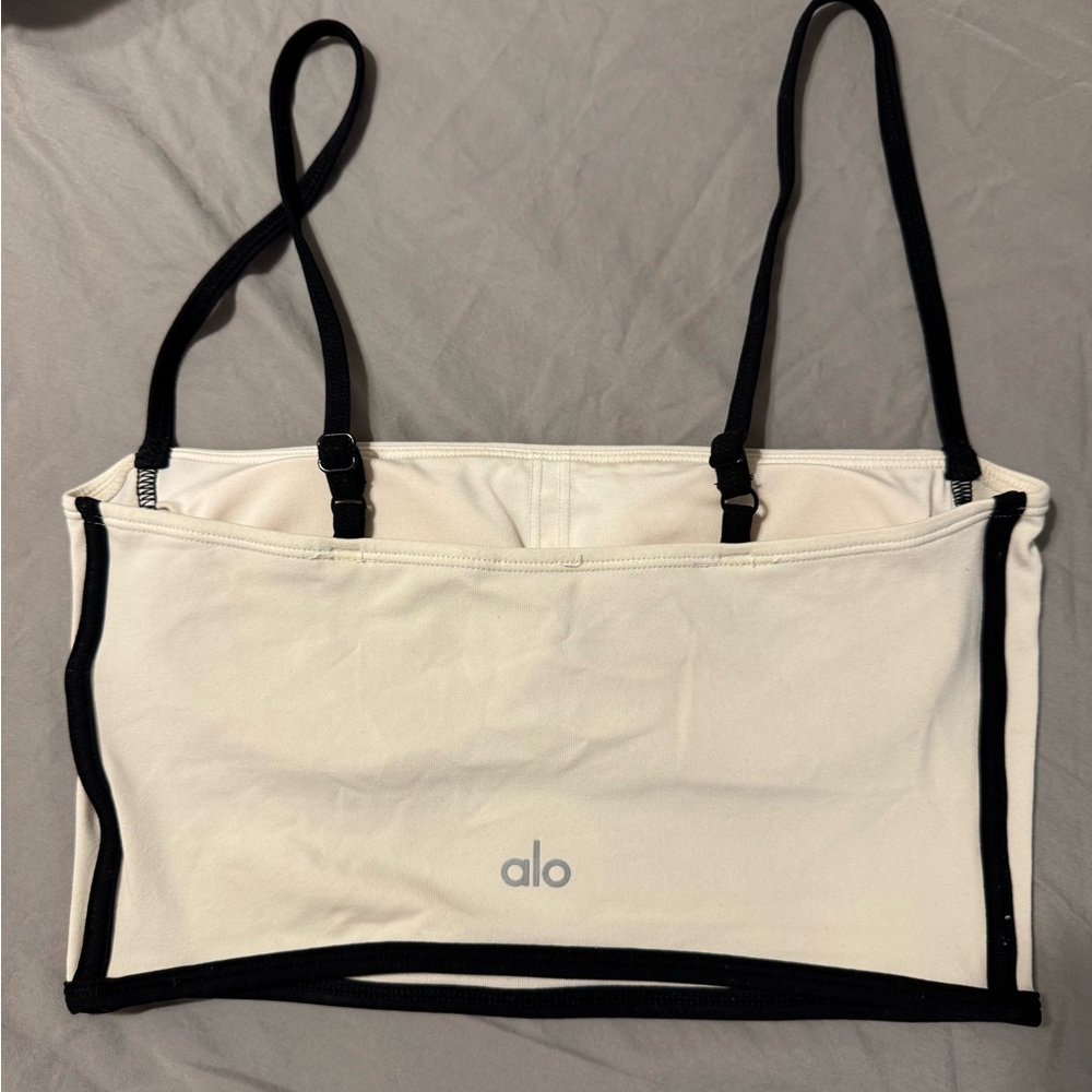 Alo Yoga Airbrush Streamlined Bra Tank in the Ivory/Black - Picture 5 of 5